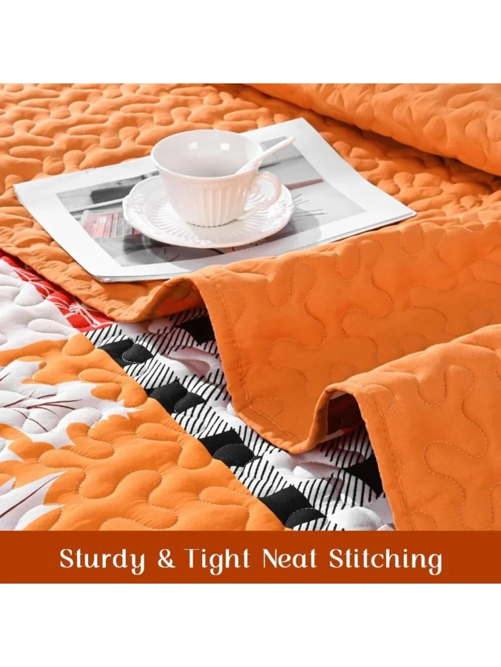 Cozy Fall Patchwork Quilt Bedding Set - Queen Size for Thanksgiving Decor